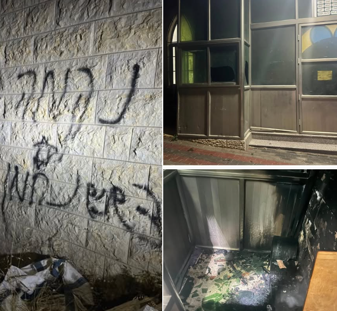 رام الله: مستعمرون يحرقون مسجدين في جلجليا ومزارع النوباني ويخطون شعارات عنصرية