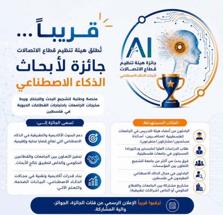 قريباً اطلاق جائزة تنظيم قطاعات الاتصالات لابحاث الدكاء الاصطناعي …